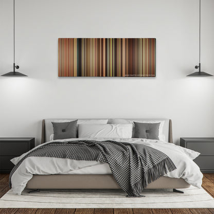 The Help color palette canvas above a bed, between two black pendant lamps
