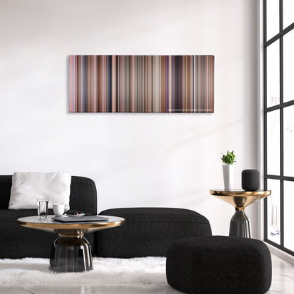 Twins color palette canvas above a black sofa with a gold-topped table