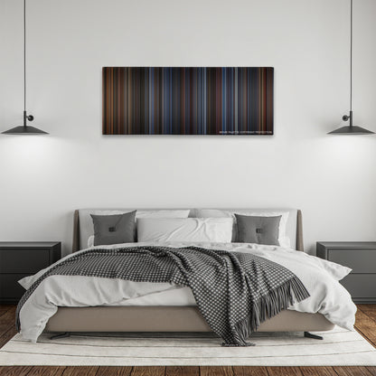 Die Hard color palette canvas above a bed, between two black pendant lamps