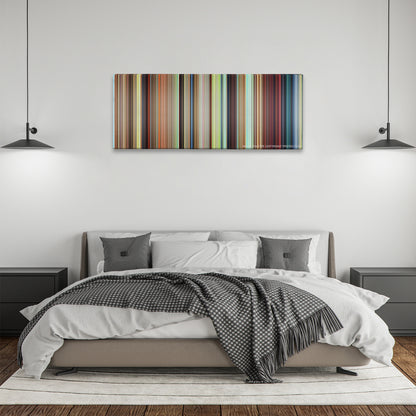 Howl's Moving Castle color palette canvas above a bed, between two black pendant lamps