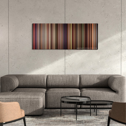Ghost World color palette canvas on a concrete wall above a gray sectional sofa