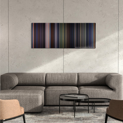 Star Wars: Episode VI - Return of the Jedi color palette canvas on a concrete wall above a gray sectional sofa