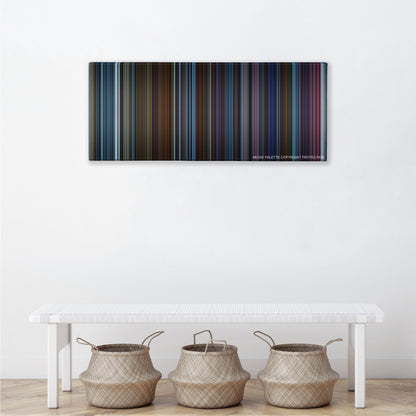 Pacific Rim color palette canvas above a white bench with three woven baskets