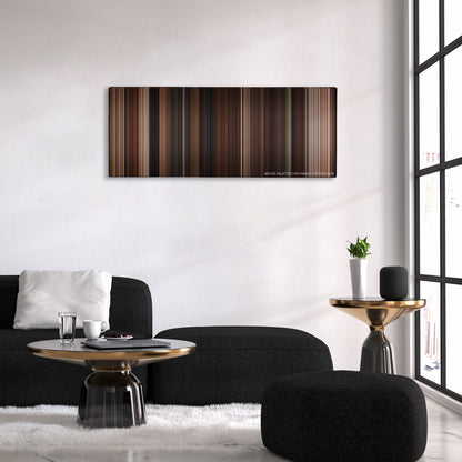 The Mask of Zorro color palette canvas above a black sofa with a gold-topped table