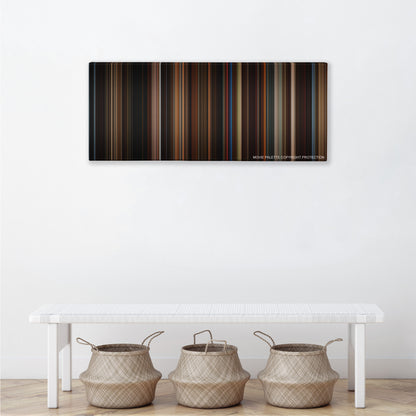 Memoirs of a Geisha color palette canvas above a white bench with three woven baskets