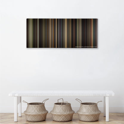 Straight Outta Compton color palette canvas above a white bench with three woven baskets