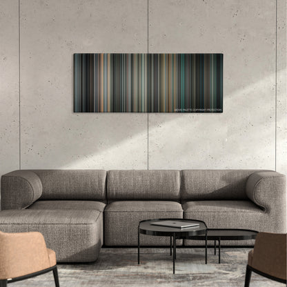 The Call color palette canvas on a concrete wall above a gray sectional sofa