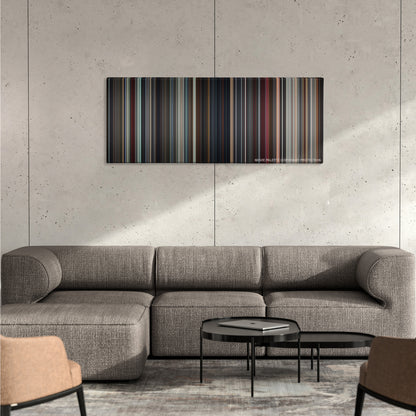 Star Wars: Episode VIII - The Last Jedi color palette canvas on a concrete wall above a gray sectional sofa