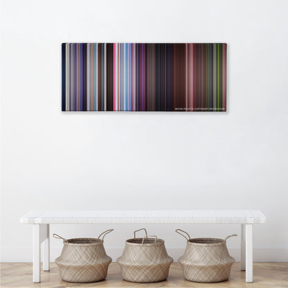 Zoolander color palette canvas above a white bench with three woven baskets