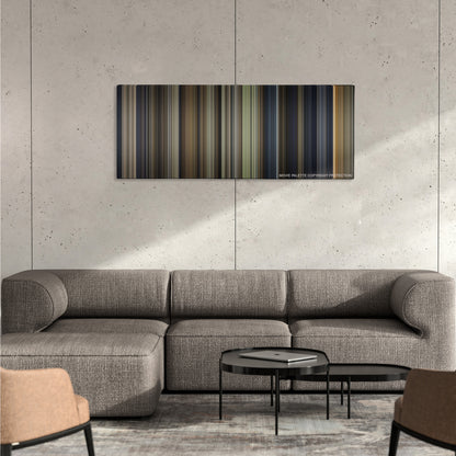 Harry Potter and the Sorcerer's Stone color palette canvas on a concrete wall above a gray sectional sofa