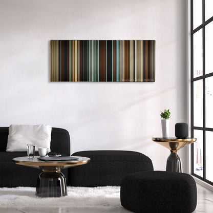 The Assassination of Jesse James by the Coward Robert Ford color palette canvas above a black sofa with a gold-topped table