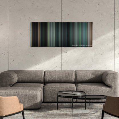 Tears of the Sun color palette canvas on a concrete wall above a gray sectional sofa