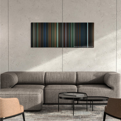 Harry Potter and the Goblet of Fire color palette canvas on a concrete wall above a gray sectional sofa