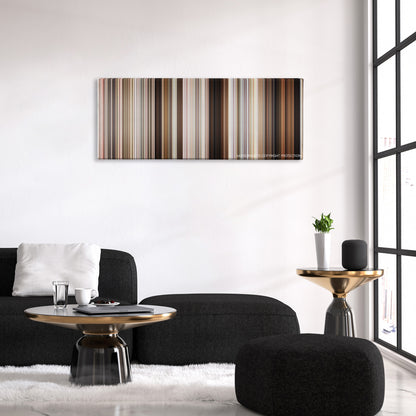 Parker color palette canvas above a black sofa with a gold-topped table