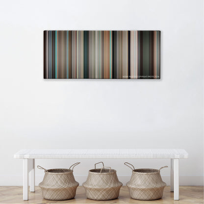 Y Tu Mama Tambien color palette canvas above a white bench with three woven baskets