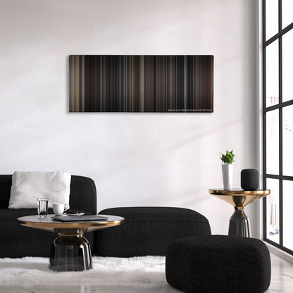 The Evil Dead color palette canvas above a black sofa with a gold-topped table