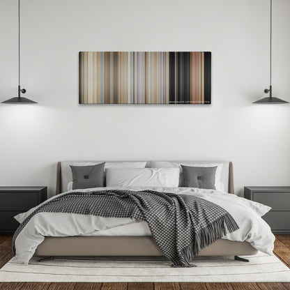 One Flew Over the Cuckoo's Nest color palette canvas above a bed, between two black pendant lamps