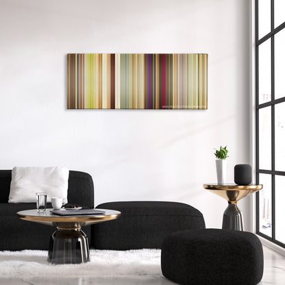 Dirty Grandpa color palette canvas above a black sofa with a gold-topped table