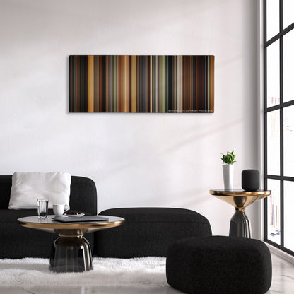 The Time Traveler's Wife color palette canvas above a black sofa with a gold-topped table
