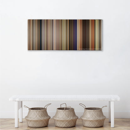 17 Again color palette canvas above a white bench with three woven baskets