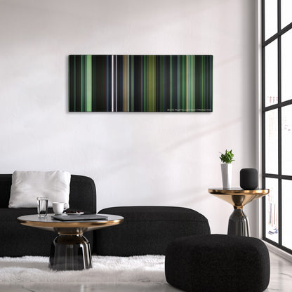 The Matrix color palette canvas above a black sofa with a gold-topped table