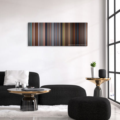 Scary Movie 4 color palette canvas above a black sofa with a gold-topped table