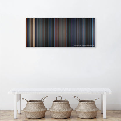 Godzilla color palette canvas above a white bench with three woven baskets