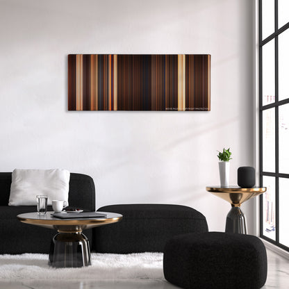 The Mummy color palette canvas above a black sofa with a gold-topped table