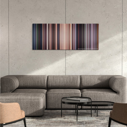 Star Wars: Episode I - The Phantom Menace color palette canvas on a concrete wall above a gray sectional sofa