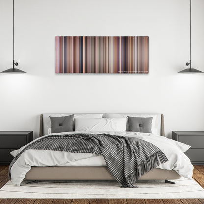 Twins color palette canvas above a bed, between two black pendant lamps