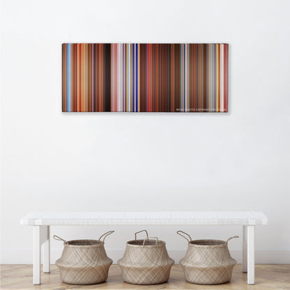 Charlie's Angels color palette canvas above a white bench with three woven baskets