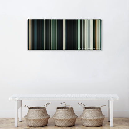Priest color palette canvas above a white bench with three woven baskets