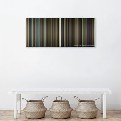 Flight color palette canvas above a white bench with three woven baskets