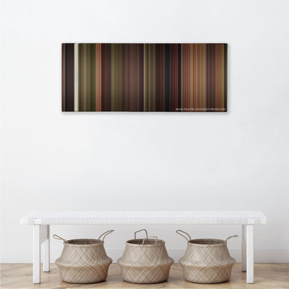 Robin Hood: Men in Tights color palette canvas above a white bench with three woven baskets