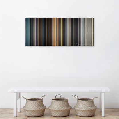 Avengers: Age of Ultron color palette canvas above a white bench with three woven baskets