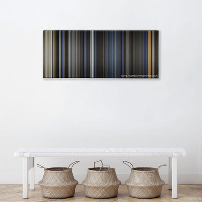 Maze Runner: The Death Cure color palette canvas above a white bench with three woven baskets