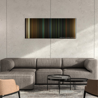 Ready or Not color palette canvas on a concrete wall above a gray sectional sofa