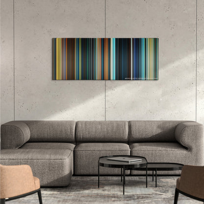The Lord of the Rings: The Fellowship of the Ring color palette canvas on a concrete wall above a gray sectional sofa