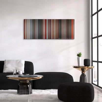 Total Recall color palette canvas above a black sofa with a gold-topped table