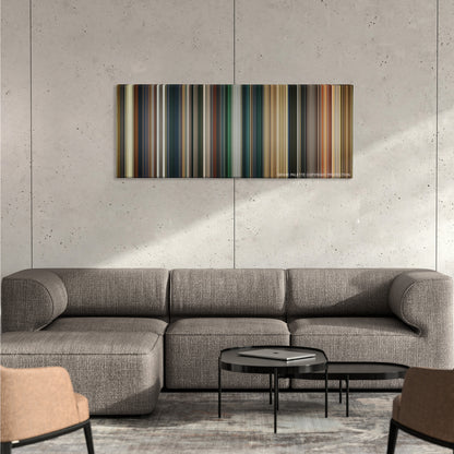 The Lord of the Rings: The Return of the King color palette canvas on a concrete wall above a gray sectional sofa