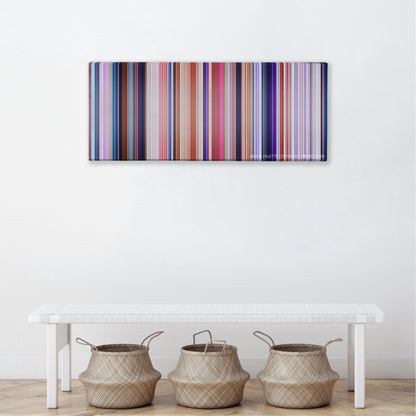 Despicable Me 3 color palette canvas above a white bench with three woven baskets