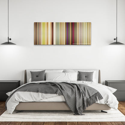 Dirty Grandpa color palette canvas above a bed, between two black pendant lamps