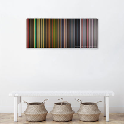 Grindhouse color palette canvas above a white bench with three woven baskets
