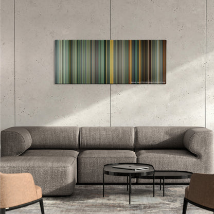 The Terminal color palette canvas on a concrete wall above a gray sectional sofa
