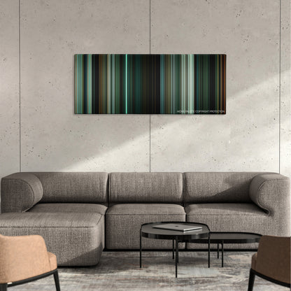 The Crazies color palette canvas on a concrete wall above a gray sectional sofa
