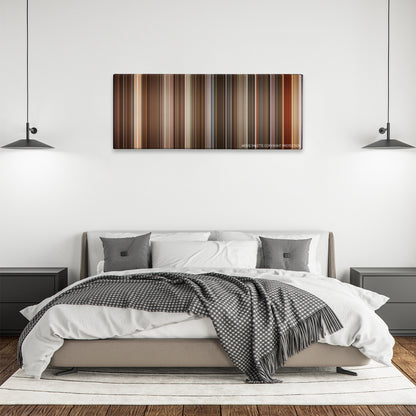 Barton Fink color palette canvas above a bed, between two black pendant lamps