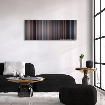Tucker and Dale vs Evil color palette canvas above a black sofa with a gold-topped table