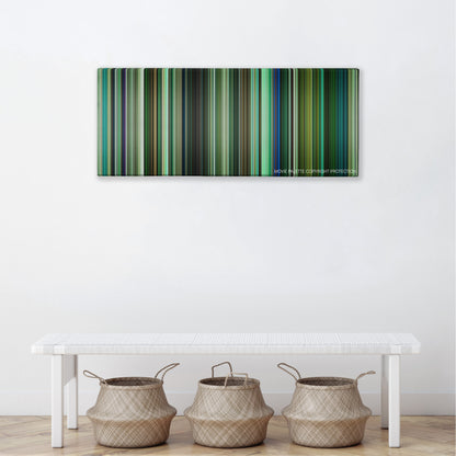 T2 Trainspotting color palette canvas above a white bench with three woven baskets