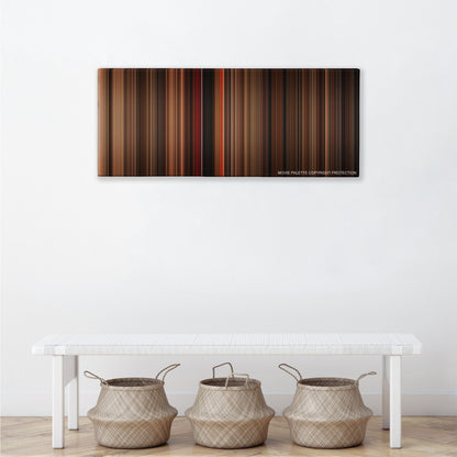 Gone with the Wind color palette canvas above a white bench with three woven baskets