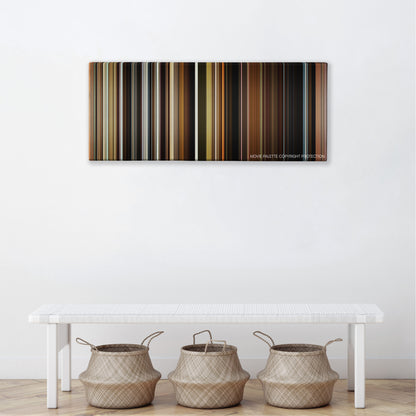 The Visit color palette canvas above a white bench with three woven baskets